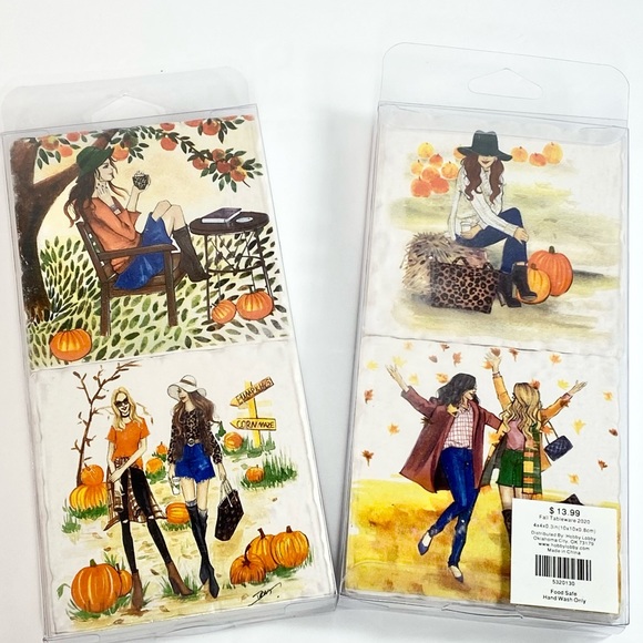 Rongrong Girls Fall Ceramic Coasters Set of 8 - Picture 1 of 7